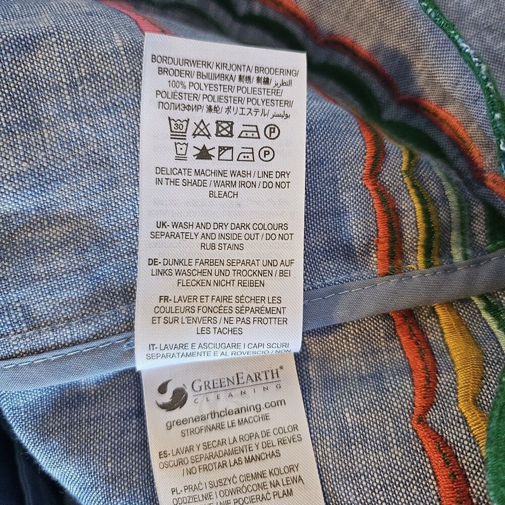 Boden 100% Linen Chambray Laura Embroidered Fiesta Folk Boho Summer Dress - Picture 13 of 13